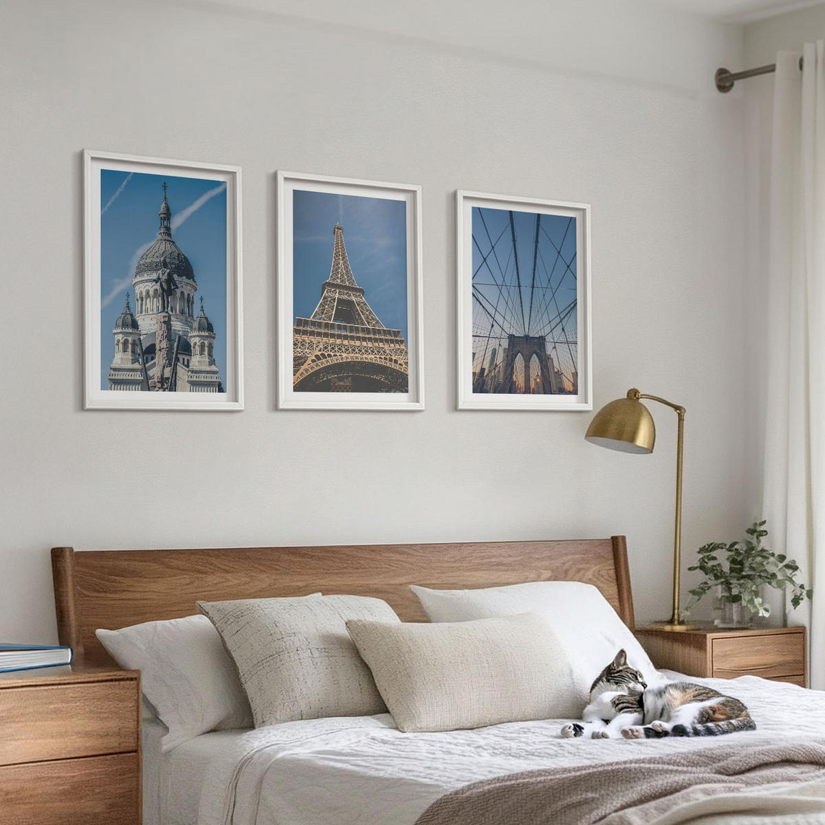BILDER SET 3er Set - 40x60 cm Weißer Rahmen - Ansichten von Gebäuden aus Städten auf der ganzen Welt - Weiß, Kunststoff (40/60cm) - TULUP