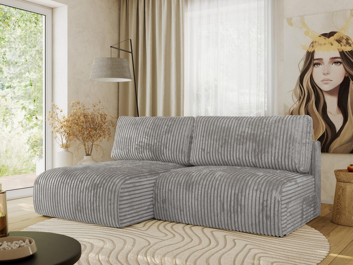 ECKSCHLAFSOFA VIVO L Grau Cord - links - Schwarz/Grau, Kunststoff/Textil (223/150cm) - MKS
