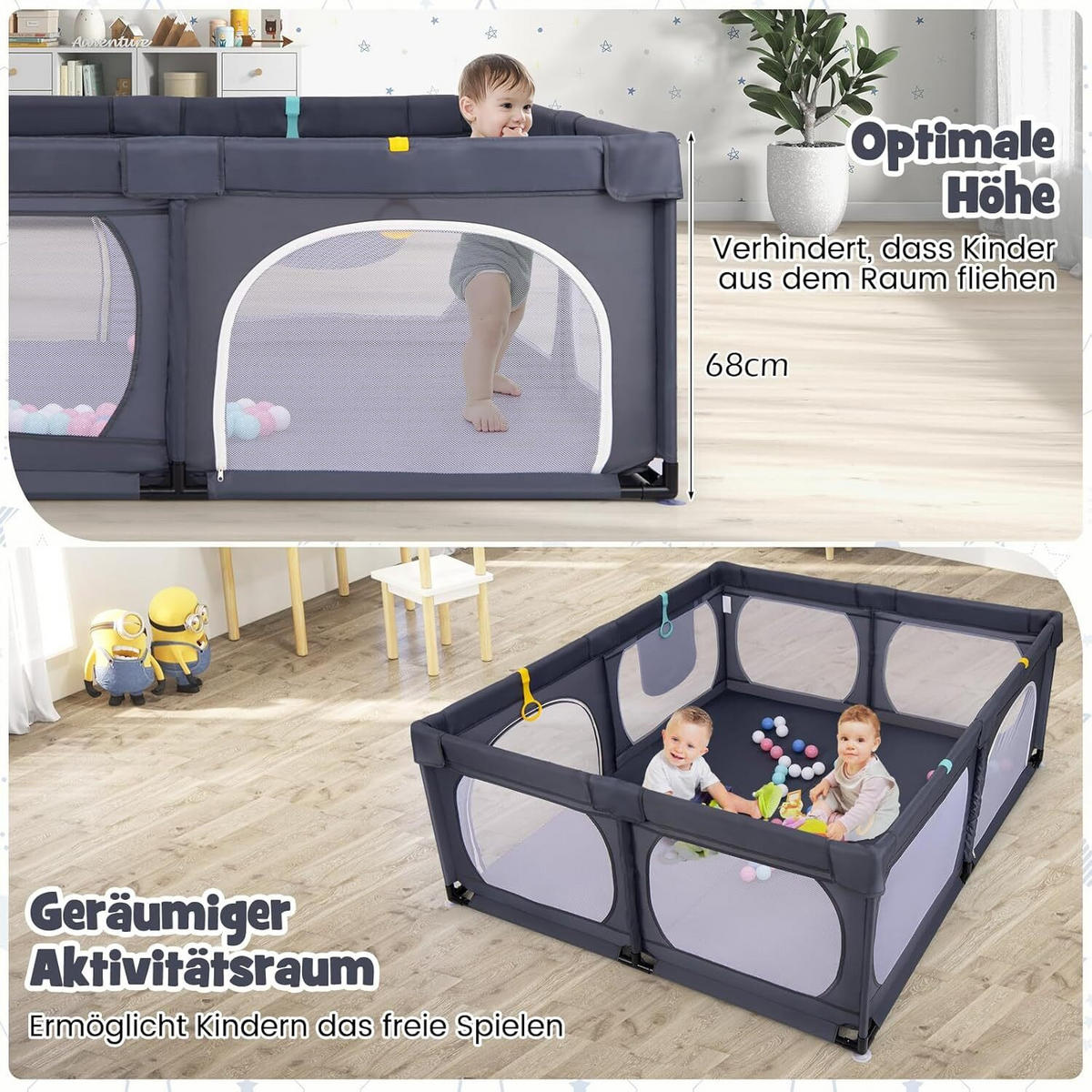 LAUFGITTER 69cm Dunkelgrau - Dunkelgrau, Metall (158/189cm) - COSTWAY