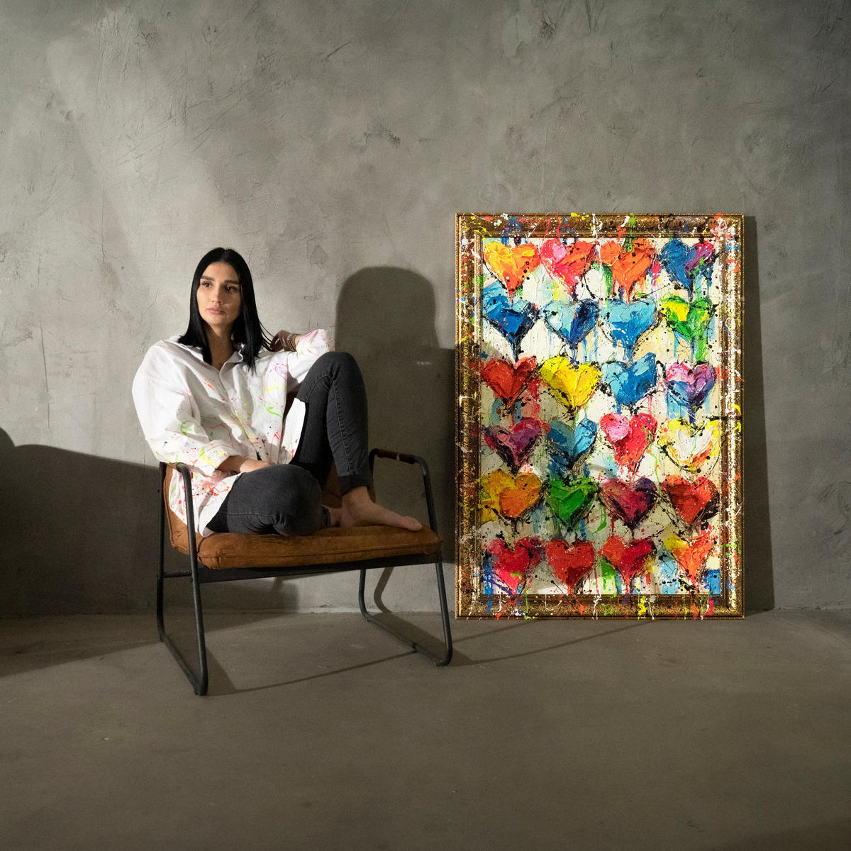GEMÄLDE Palette der Liebe Schattenfugenrahmen Gold 140x100 cm - Goldfarben, Holz (140/100cm) - YS-art gallery