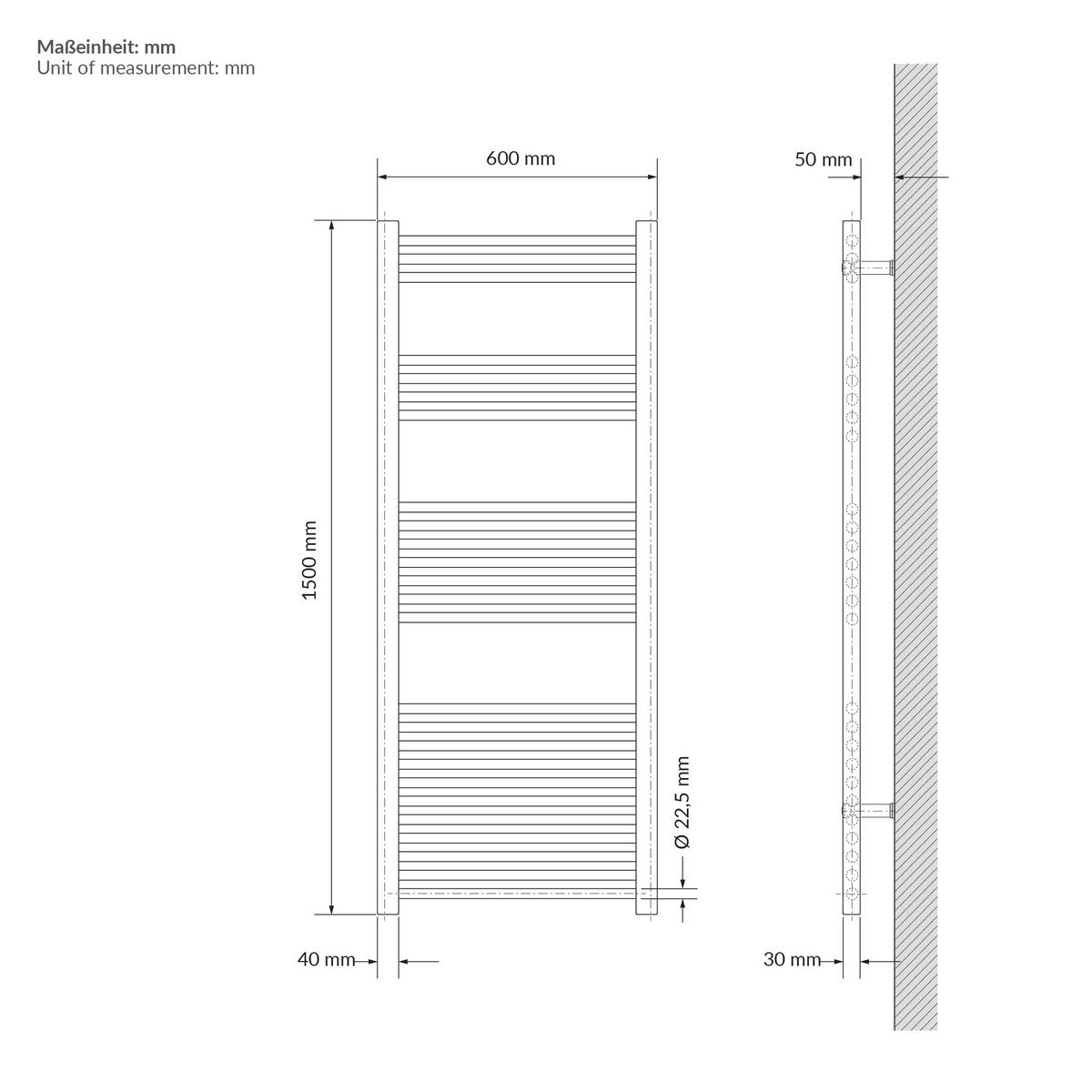 RUČNÍKOVÝ radiátor 600 x 1500 mm, béžový, rovný, s bočním připojením - béžová, kov (60/150/3cm) - LuxeBath