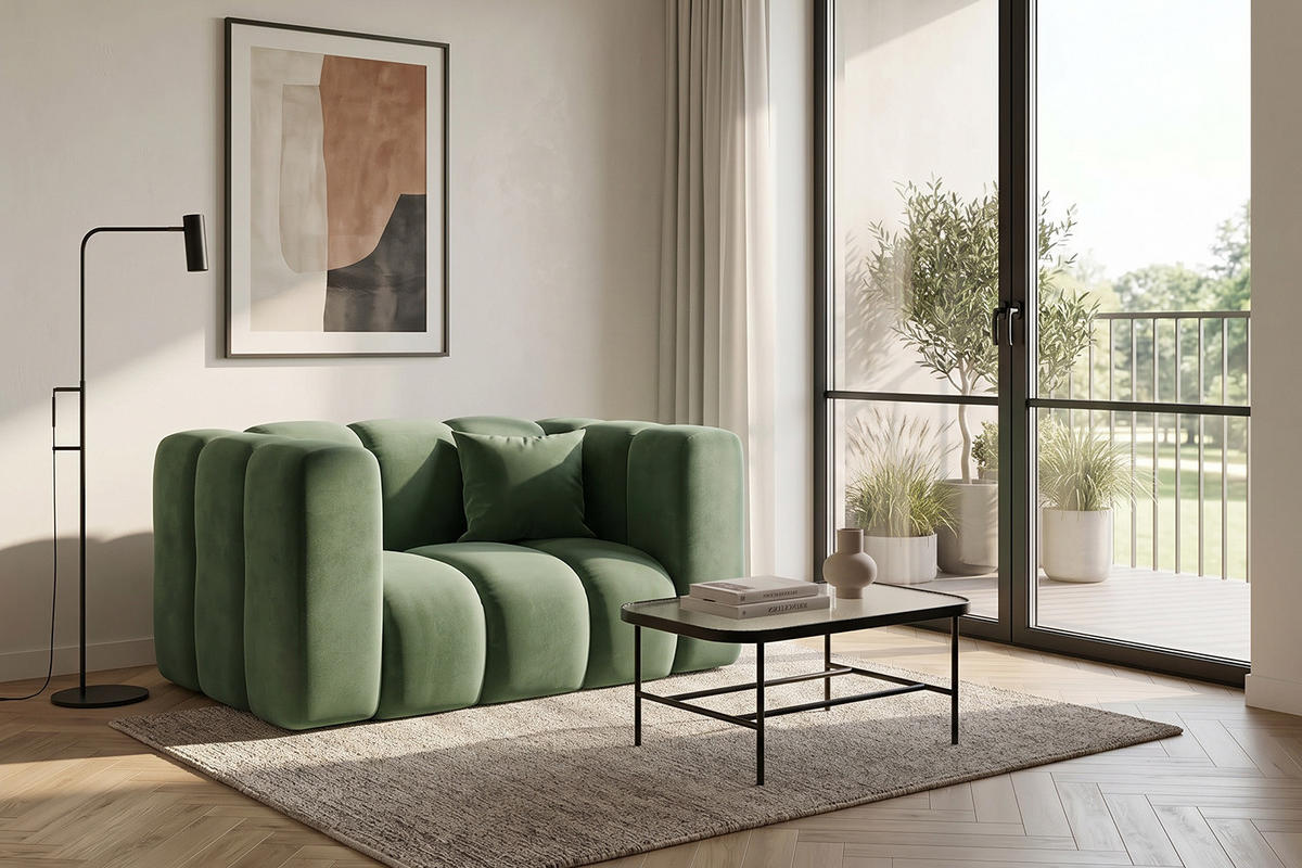 KŘESLO Modulární, Moderní Design, Sametová Látka Riviera, Olivové, GRAND - olivově zelená, dřevo (137/70/89cm) - Kaiser Möbel