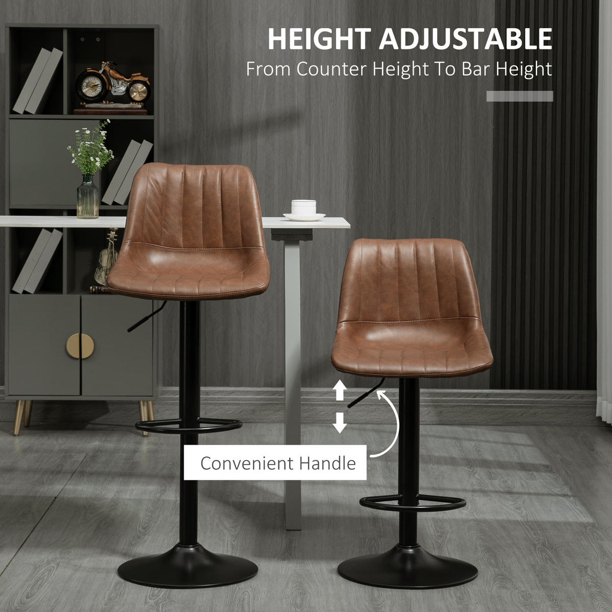 BARHOCKER DE-35975 2er Set mit Kunstlederbezug Braun - Braun, Metall (49.5/111/43cm) - ComfortXL