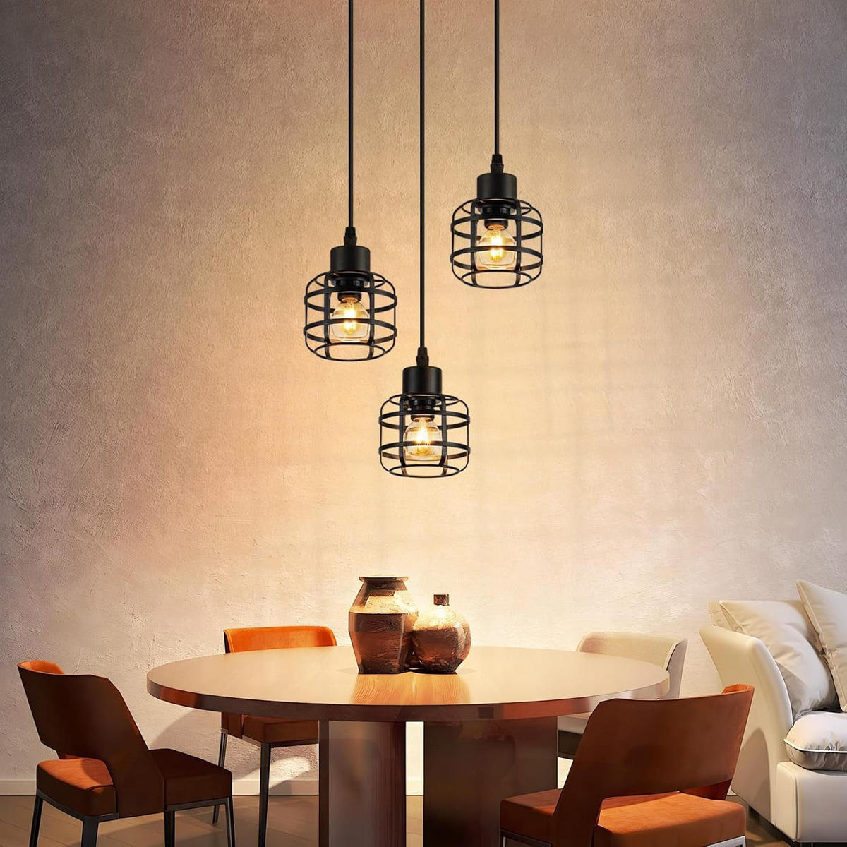 PENDELLEUCHTE BARNETT Ⅲ 24/24/140 cm - Schwarz, Metall (24/24/140cm) - Nettlife