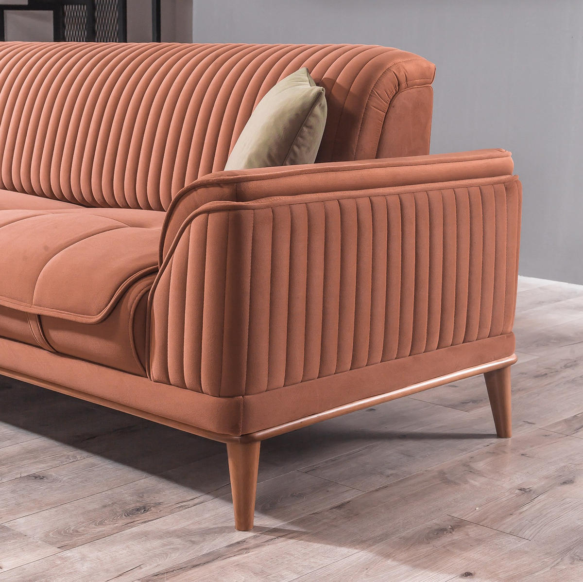3 Sitzer SOFA Bond Samt Terracotta - Terracotta, Holz/Textil (230/85/100cm) - Villa Möbel