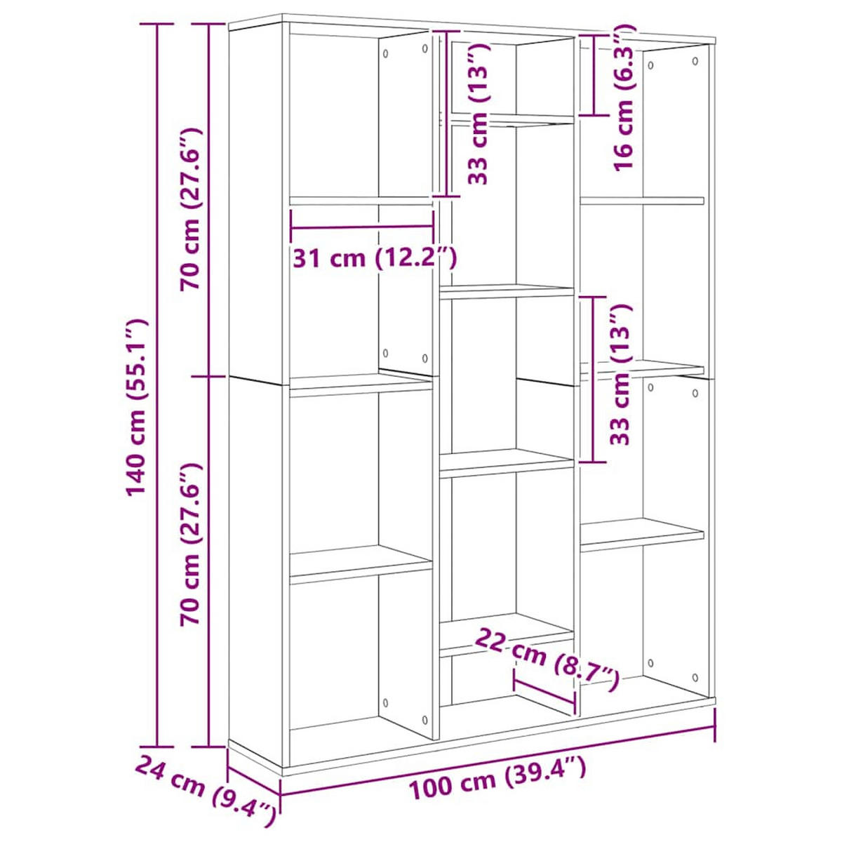 RAUMTEILER/BÜCHERREGAL Sonoma-Eiche 100/24/140 Cm Holzwerkstoff - Braun, Holzwerkstoff (24/140/100cm) - vidaXL