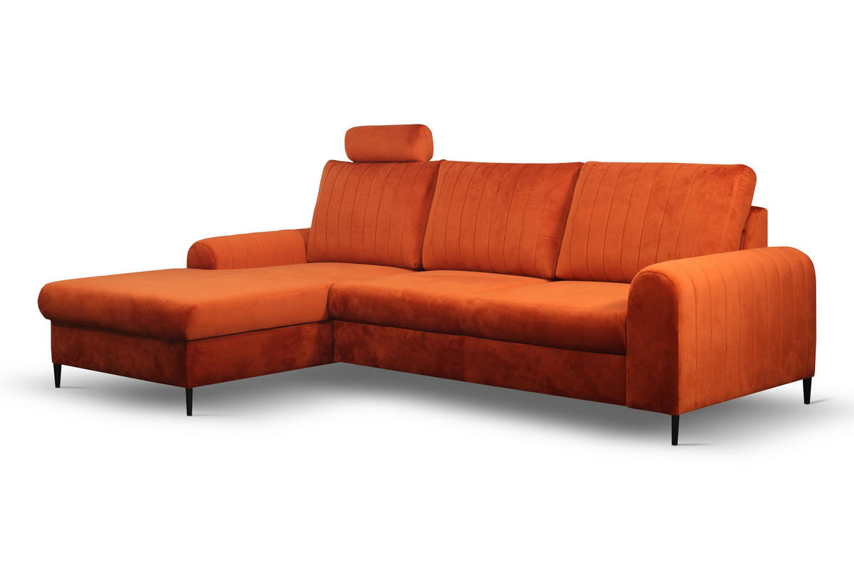 ECKSOFA VERONA L-S Braun Velours-Stoff mit Schlaffunktion - Braun, Holz (251/164cm) - MASSENO