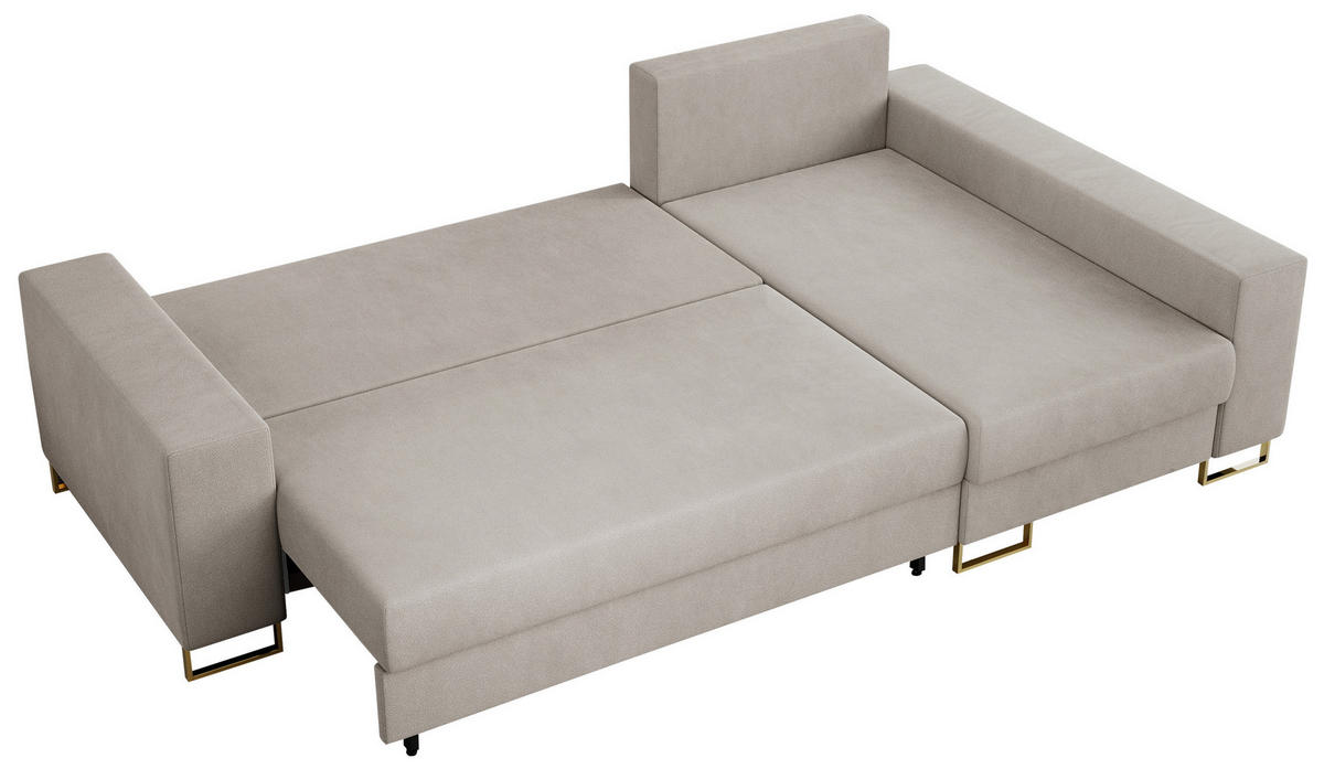 ECKSOFA Dorian Velvet Beige - Ecru/Goldfarben, Textil/Metall (242/138cm) - MKS