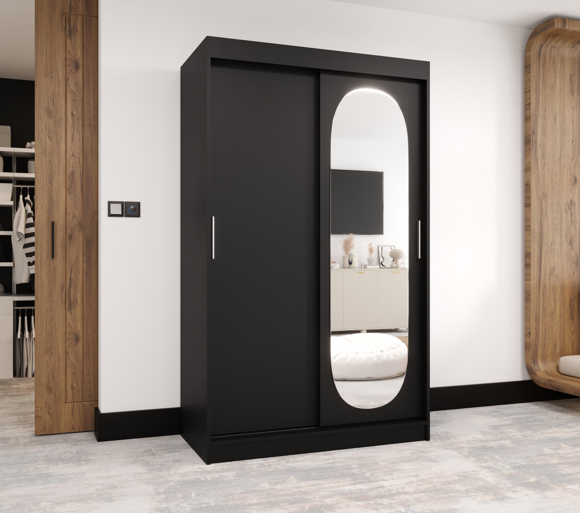 SCHWEBETÜRENSCHRANK 200/120/62 2-türig - Silberfarben/Schwarz, Holz (120/200/62cm) - MÖBEL KRYSPOL