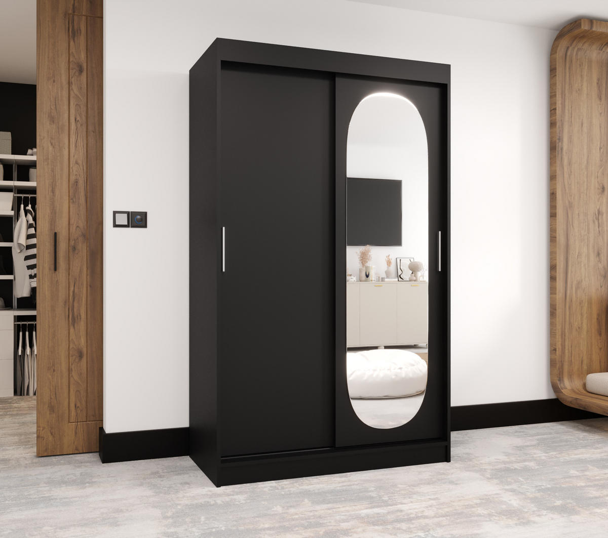 SCHWEBETÜRENSCHRANK 200/120/62 2-türig - Silberfarben/Schwarz, Holz (120/200/62cm) - MÖBEL KRYSPOL