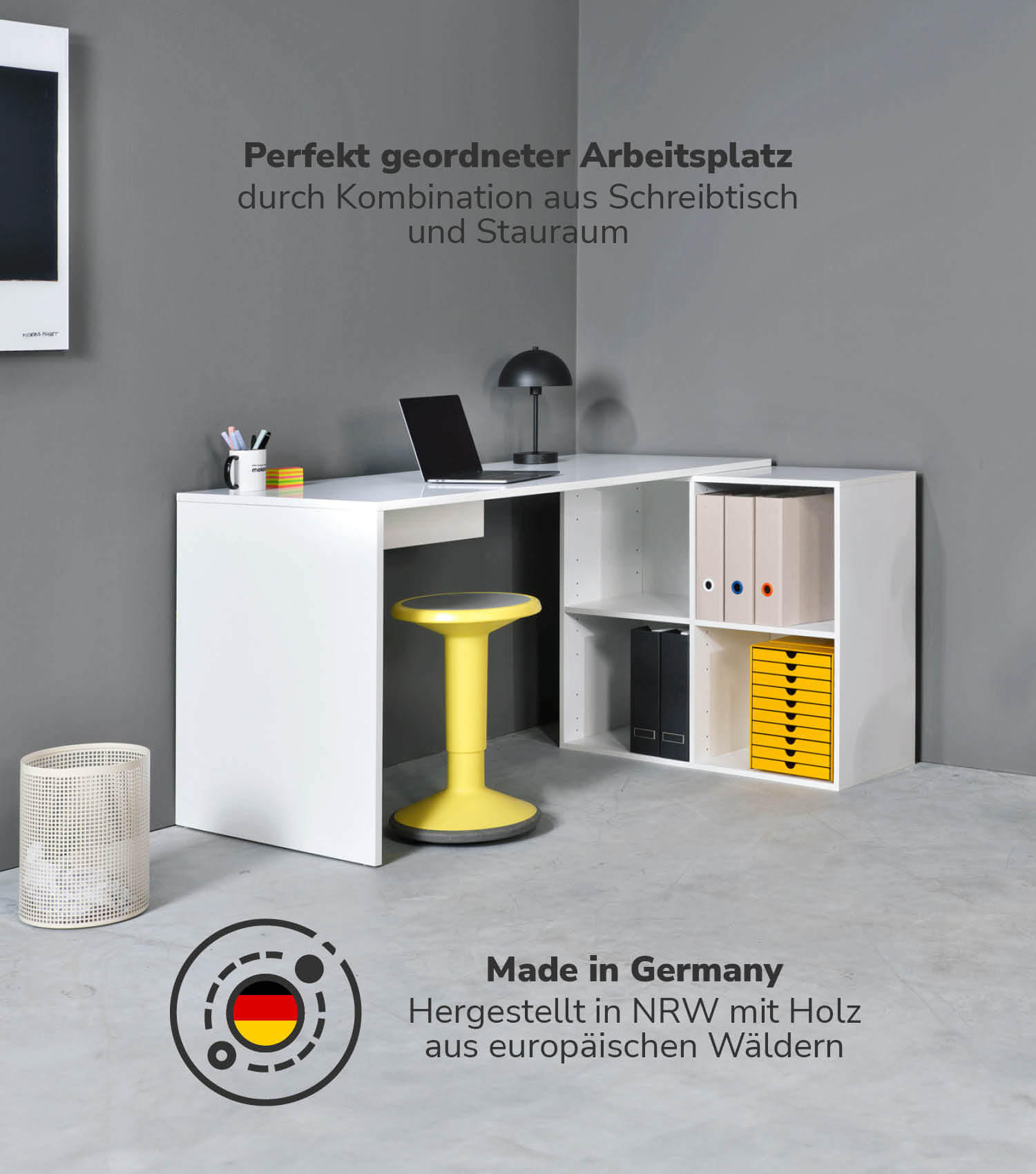 ECKSCHREIBTISCH Der Produktive - Weiß, Holzwerkstoff (65/145/77cm) - Mokebo
