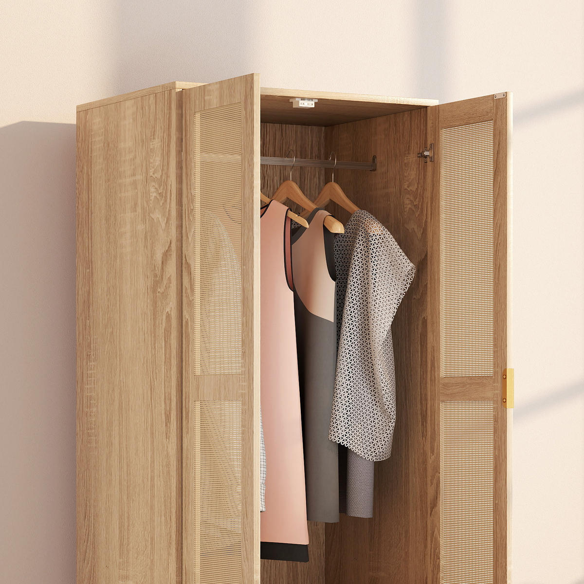 KLEIDERSCHRANK DE-17216 2 Rotting-Türen & 2 Schubladen Natur - Naturfarben, Holzwerkstoff (47/185/63cm) - ComfortXL