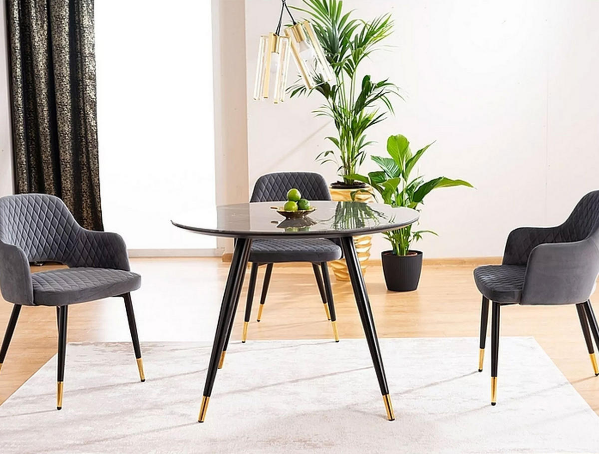 ESSTISCH Schwarz Marmor / Schwarz 100 / 100 / 76cm - Goldfarben/Schwarz, Holz/Holzwerkstoff (100/100/76cm) - Feldmann-Wohnen