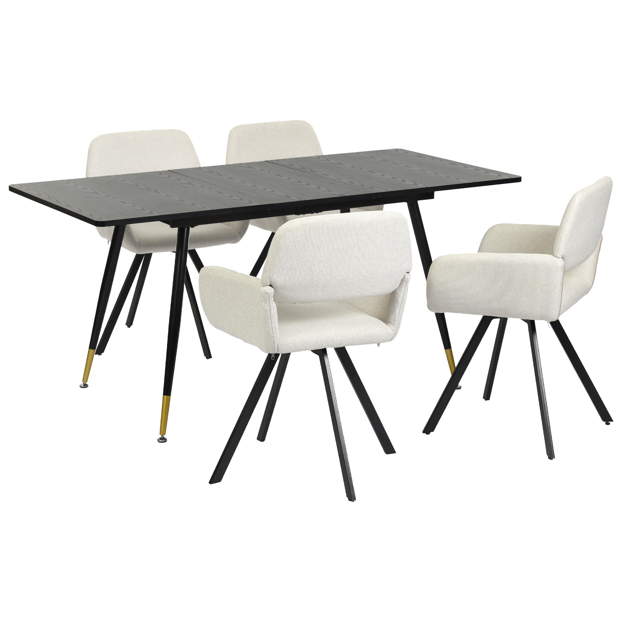 ESSZIMMER SET aus ausziehbarem Tisch und mit 4 drehbaren Stühlen - Beige/Schwarz, Holzwerkstoff/Metall (80/75/160cm) - Urban Meuble