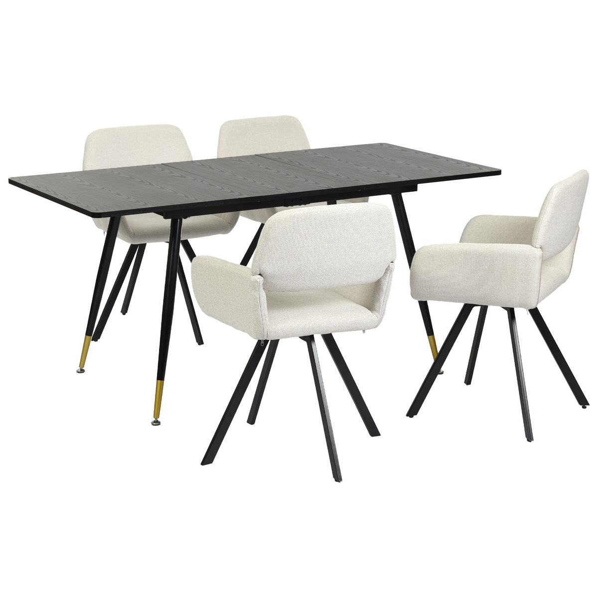 ESSZIMMER SET aus ausziehbarem Tisch und mit 4 drehbaren Stühlen - Beige/Schwarz, Holzwerkstoff/Metall (80/75/160cm) - Urban Meuble