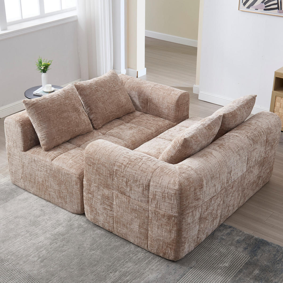 SOFA mit Seitentaschen 158 x 90 cm Chenille Khaki - Braun, Kunststoff (158/60/90cm) - Meubliv