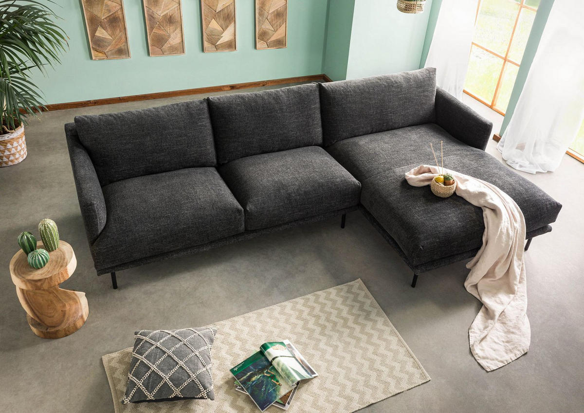ECKSOFA 285x161x81 Silikon-Feder Mix schwarz TRIENT - Schwarz, Holz (285/161cm) - Massivmoebel24