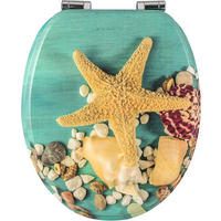 WC SITZ mit Absenkautomatik, MDF Holzkern,Groß Seestern - Gelb/Grün, Holzwerkstoff (37/2.5/43cm) - Woltu