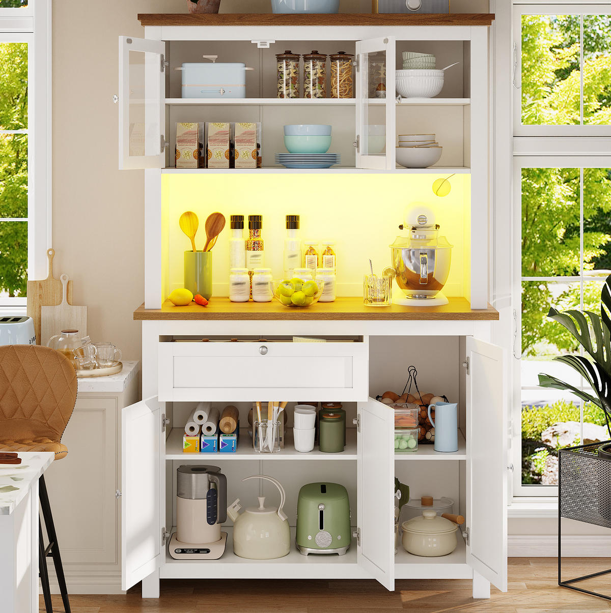 KÜCHENSCHRANK mit LED 104 x 40 x 180 cm MDF White - Weiß, Holzwerkstoff (40/180/104cm) - Meubliv