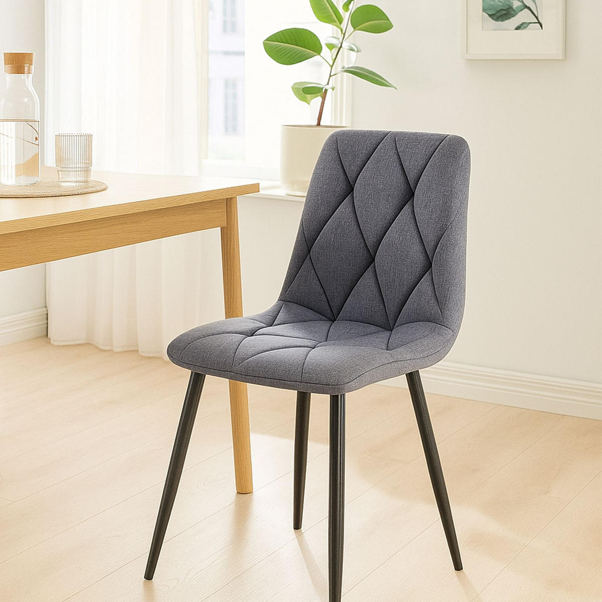 ESSZIMMERSTUHL Stoff Dunkelgrau - Dunkelgrau/Schwarz, Textil/Metall (45/85/55cm) - CLP