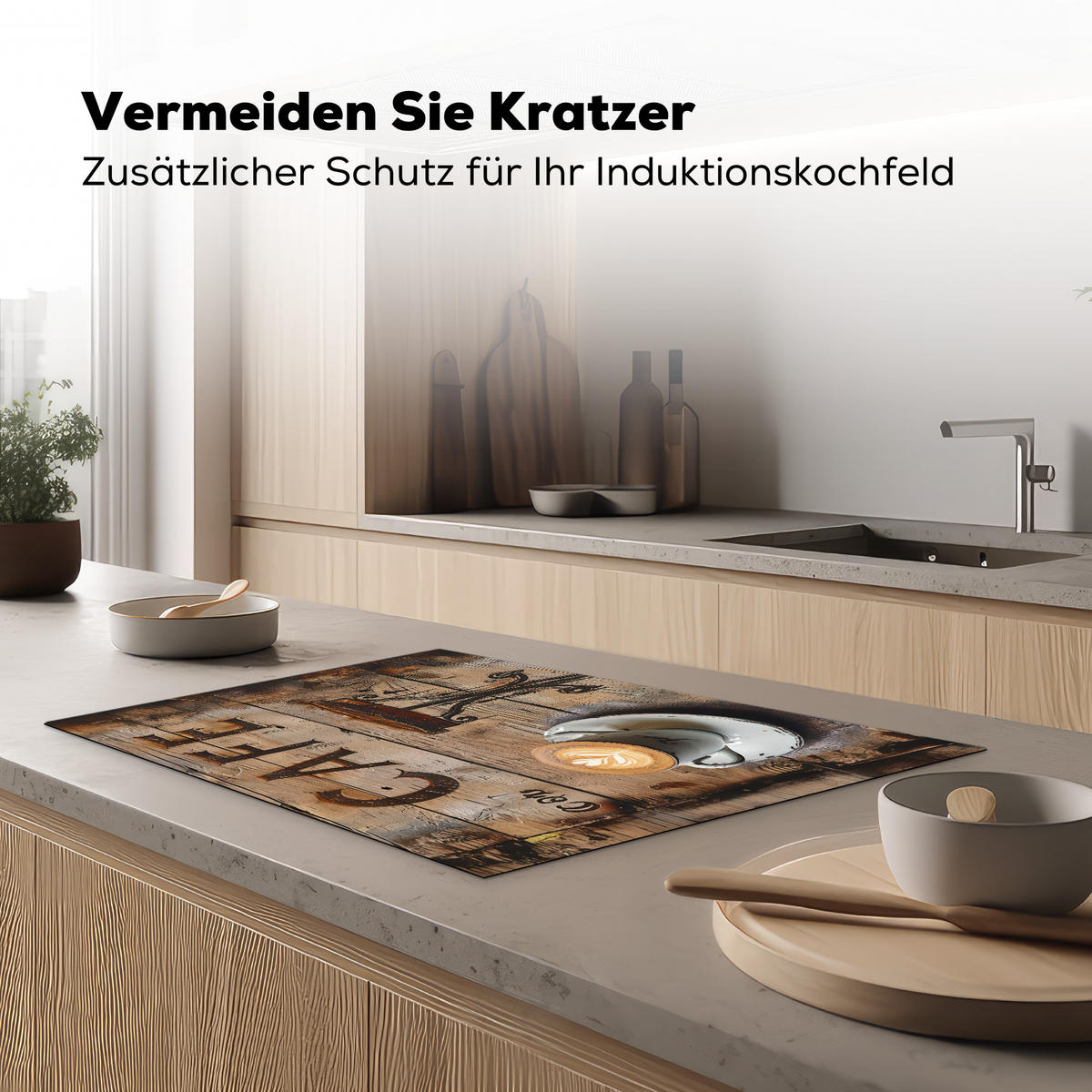 HERDABDECKPLATTE Cafe - Holz - Kaffee - Regale 77x51 cm - Schwarz, Kunststoff (77/0.2/51cm) - MuchoWow