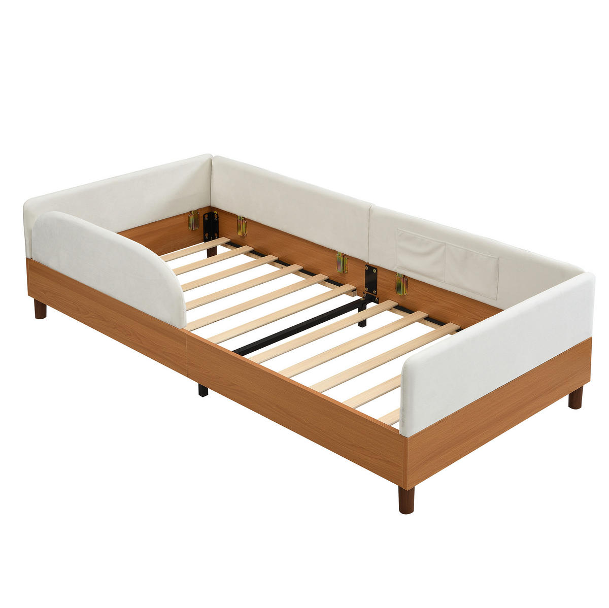 POLSTERBETT 90/200 cm Weiß/Natur aus Samt mit 2 Stautaschen - Naturfarben, Textil (90/200cm) - OKMYHOME