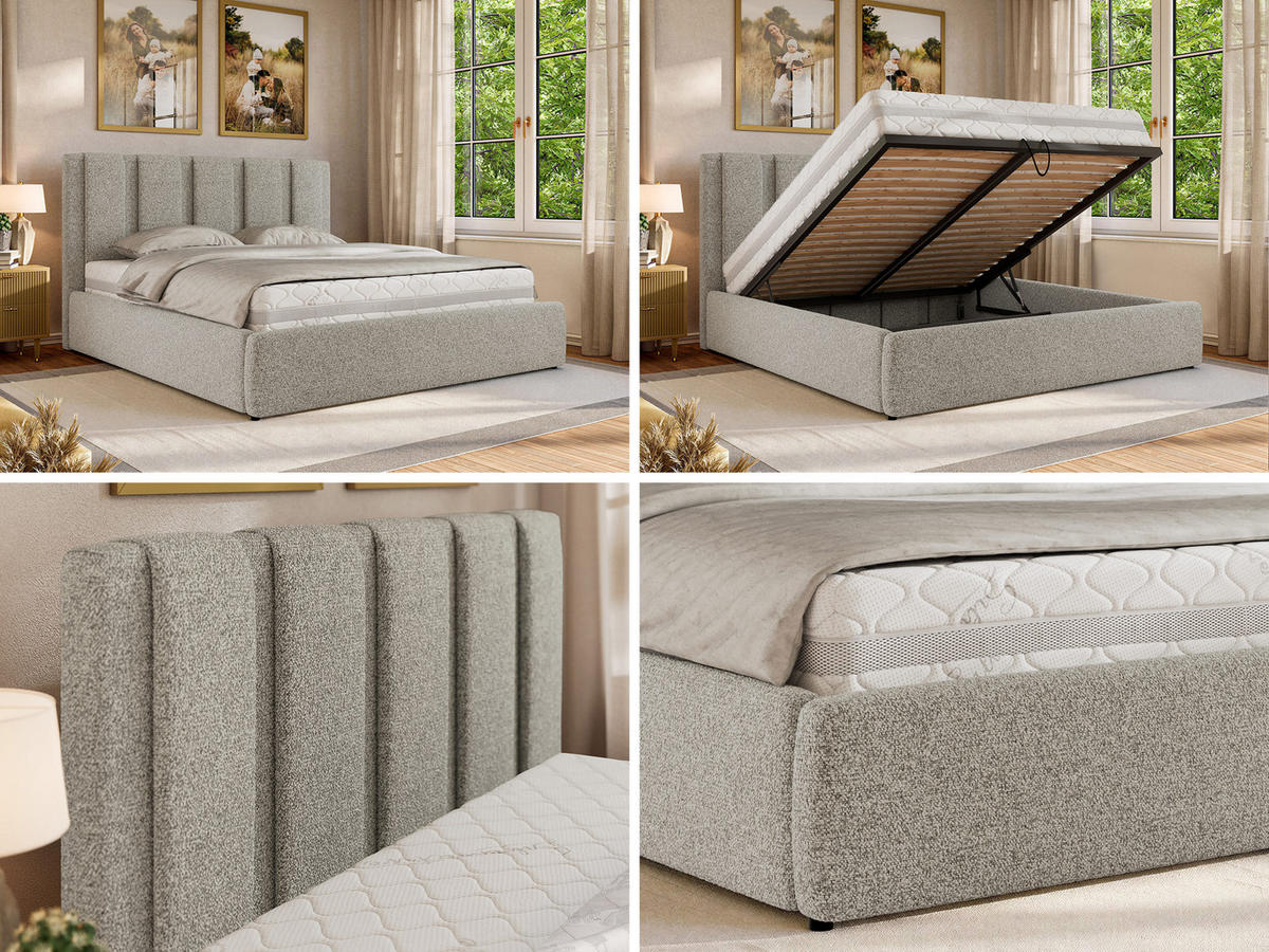 POLSTERBETT SAVINO CLASSIC 160/200 - Hellgrau Struktur - Pocket-Matratze - Hellgrau, Textil (160/200cm) - MKS