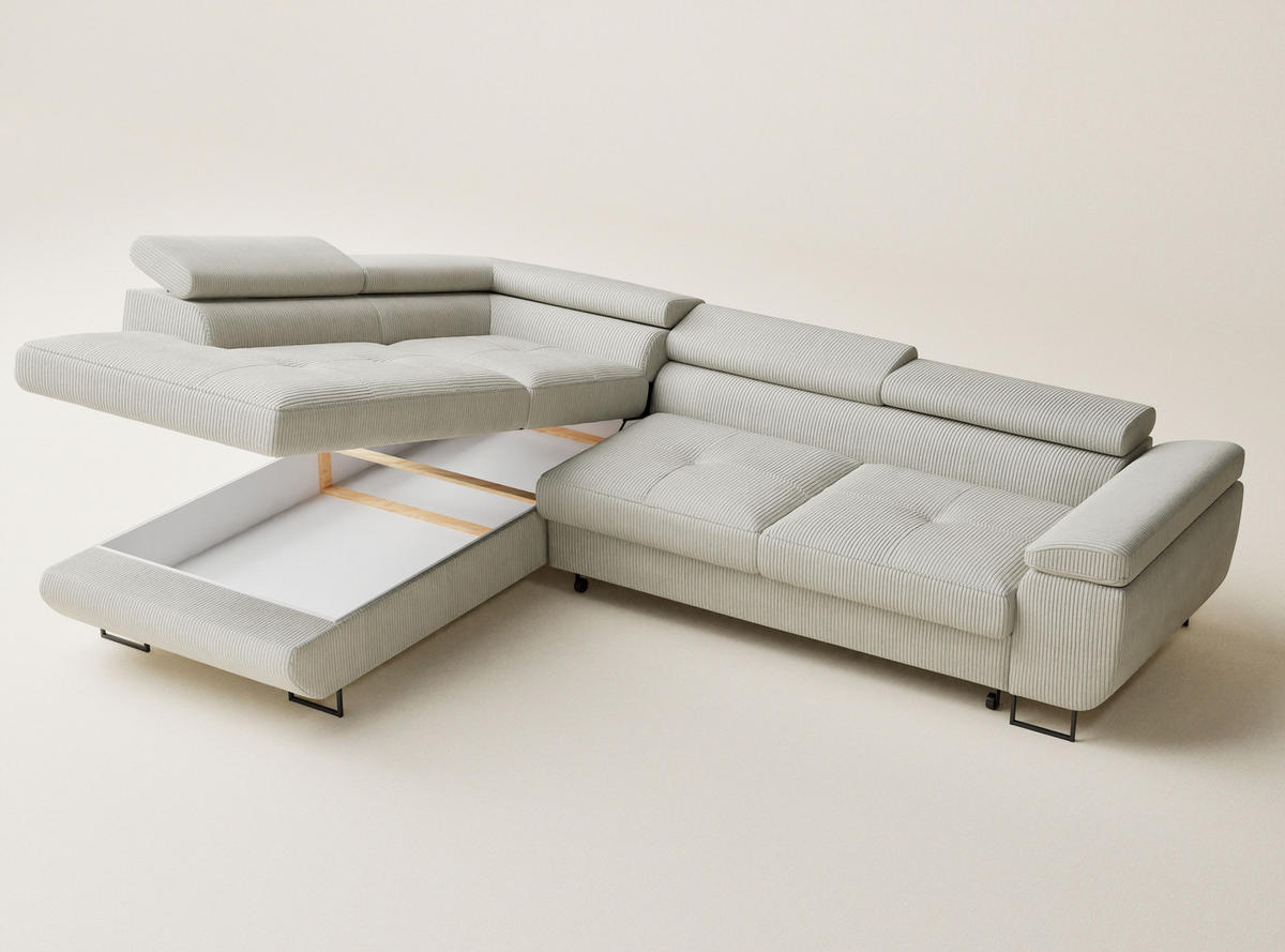 ECKSOFA MIT SCHLAFFUNKTION Concord Creme Samtstoff - Creme/Schwarz, Holz/Holzwerkstoff (203/277cm) - Maison de Reve