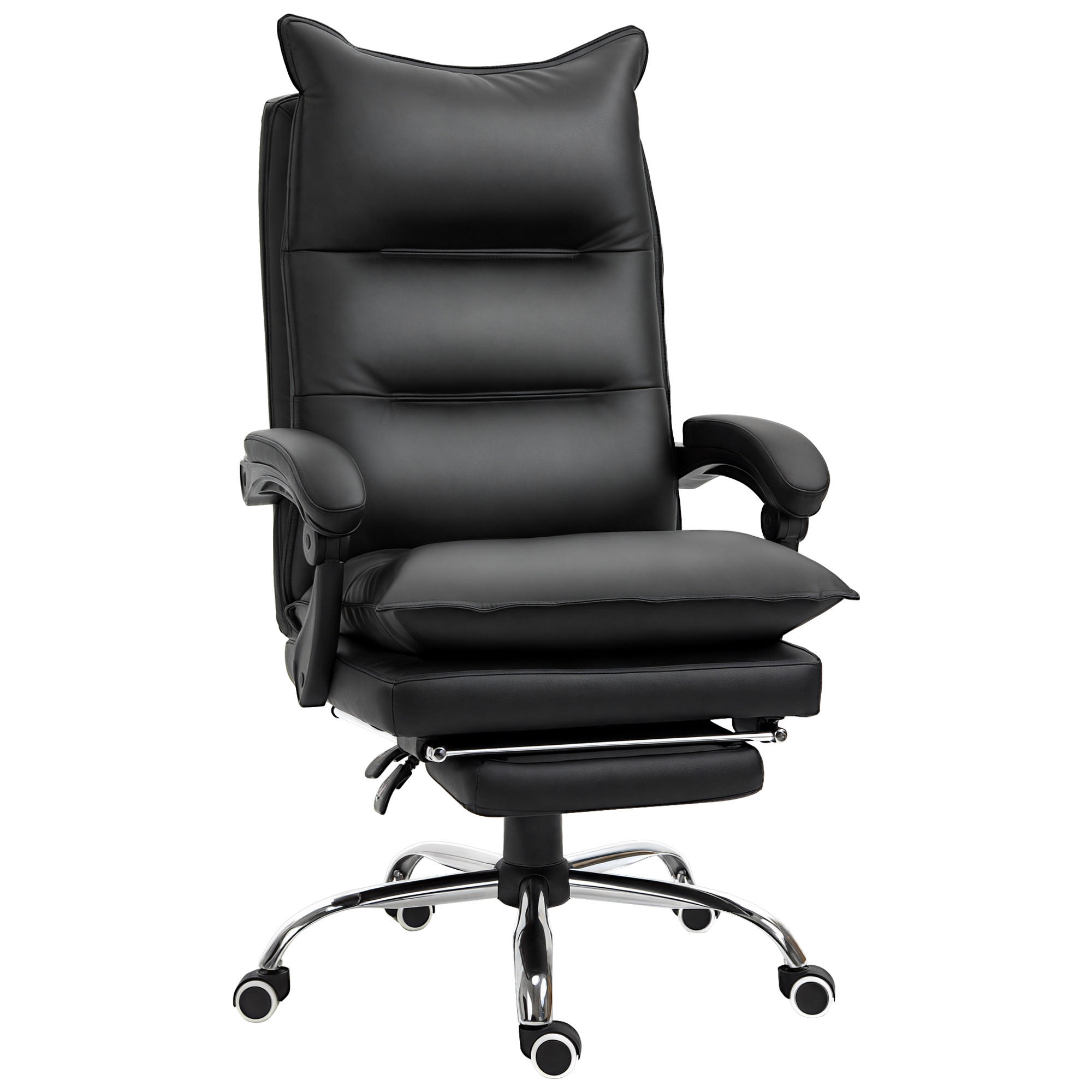 BÜROSTUHL mit Fußstütze Schreibtischstuhl Rückenlehne Kunstleder Schwarz - Schwarz, Kunststoff (72/130/66cm) - Vinsetto