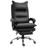 BÜROSTUHL mit Fußstütze Schreibtischstuhl Rückenlehne Kunstleder Schwarz - Schwarz, Kunststoff (72/130/66cm) - Vinsetto