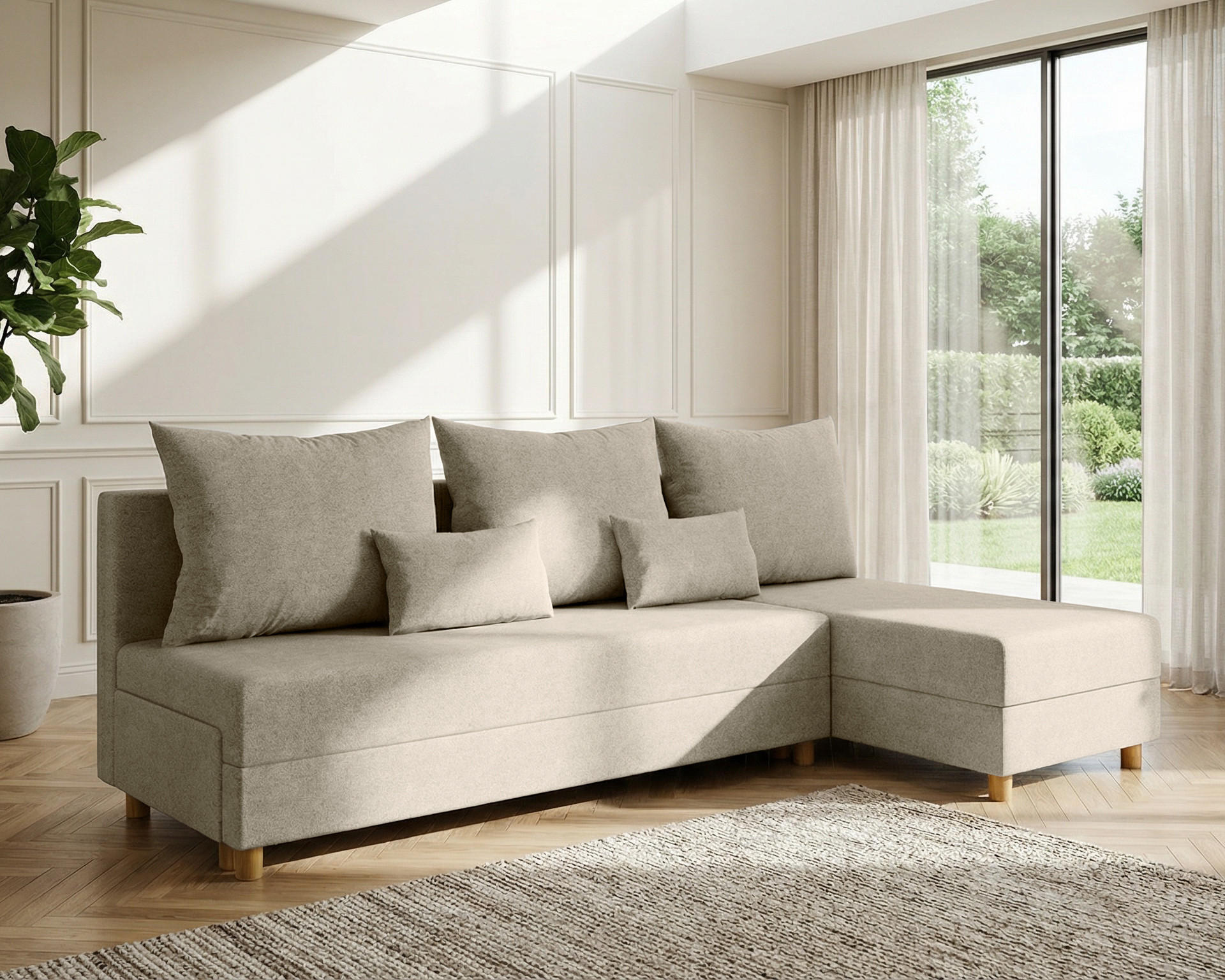 ECKSOFA Lellice L-Form- links oder rechts montierbar, beige - Beige, Holz (214/122cm) - Homesy