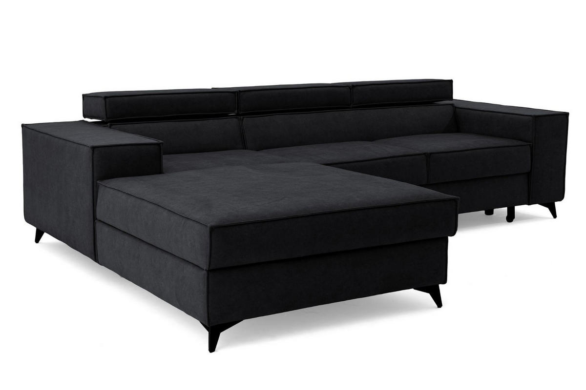 ECKSOFA PURE S Links mit Schlaffunktion 127x215 Velours Graphit - Graphitfarben/Schwarz, Holz/Textil (281/204cm) - Muffo