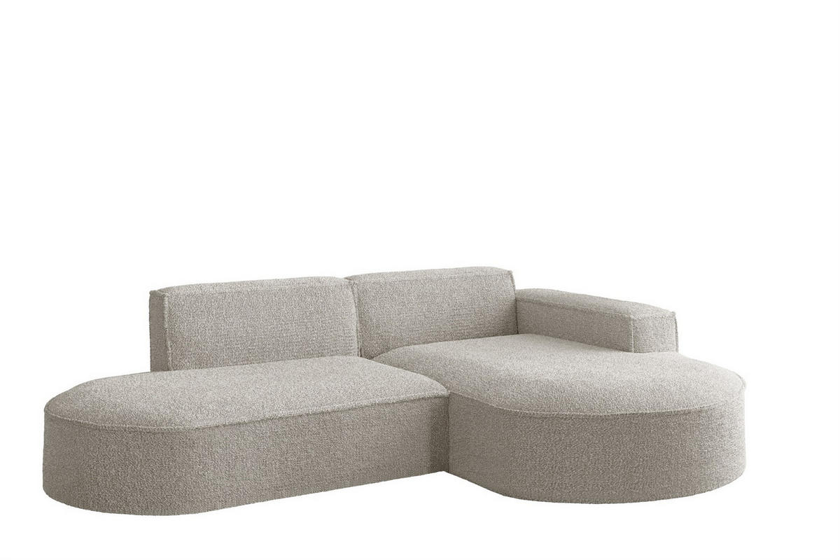 ECKSOFA Palma Xs Ottomane Ascot Bukla - Perlmutt, Holzwerkstoff/Textil (236/165cm) - Fun Möbel