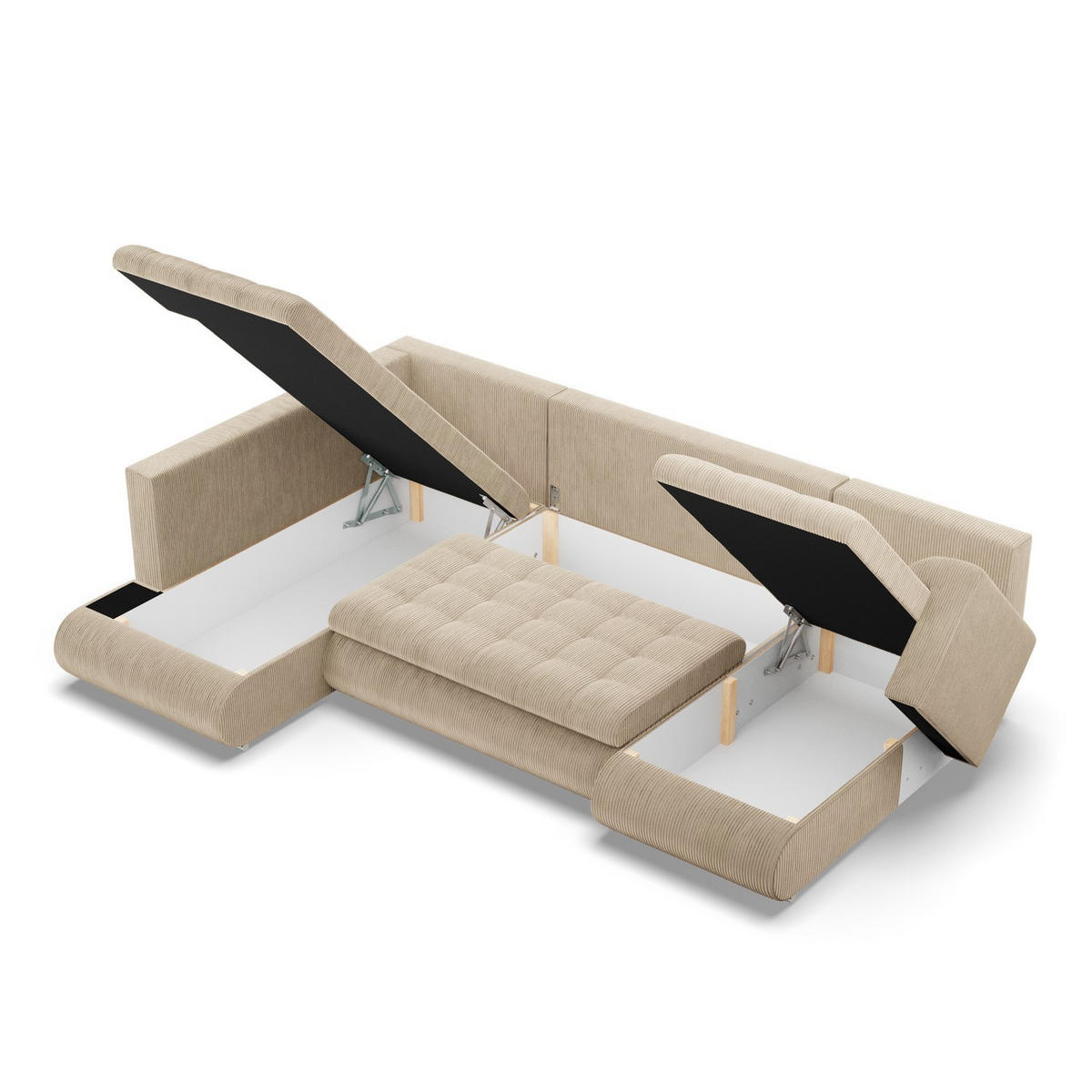 U-SOFA MIT SCHLAFFUNKTION FORESTA, Cord - Beige - Beige, Textil (300/89/200cm)