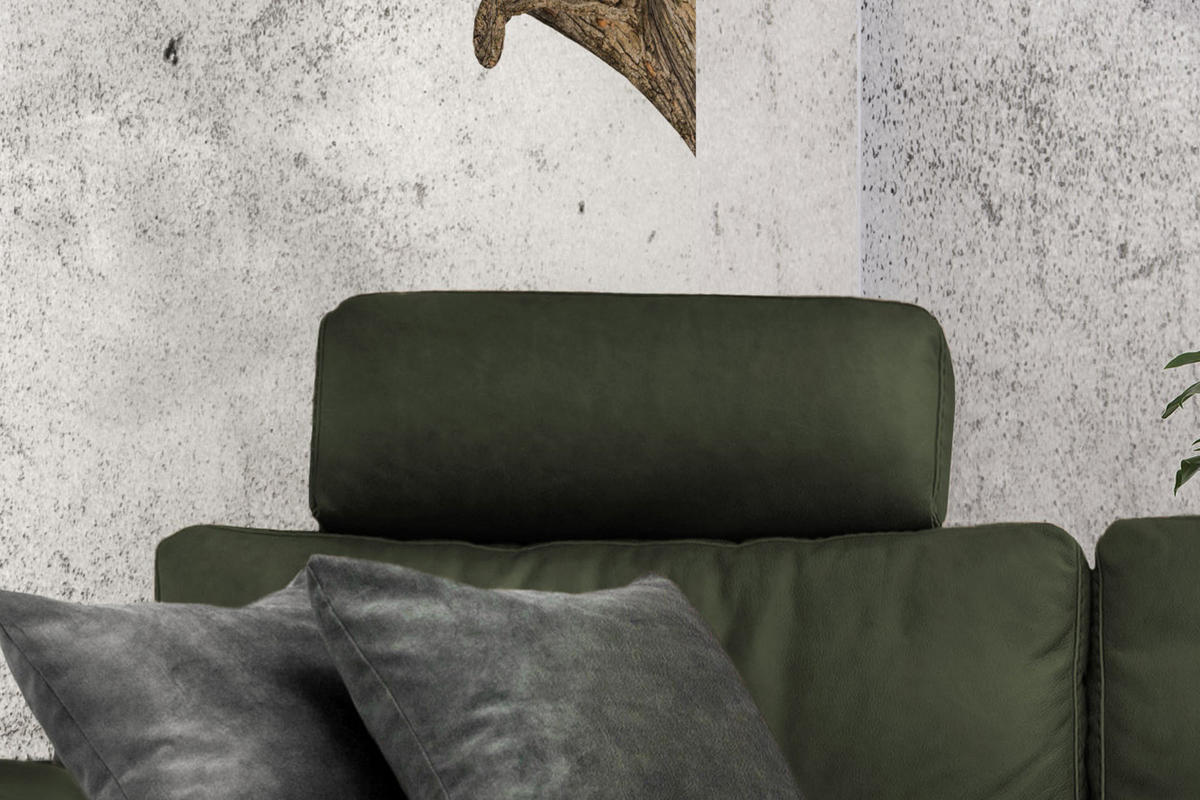 ECKSOFA XL MOTOR. RELAXFUNKTION LOLA Dunkelgrün Leder - Dunkelgrün/Schwarz, Leder (304/178cm) - KAWOLA