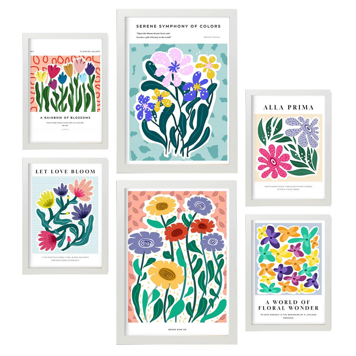 POSTER Set Mit 6 Freude A3 & A4 Weißer Rahmen - Weiß, Papier (29/3cm) - Nacnic