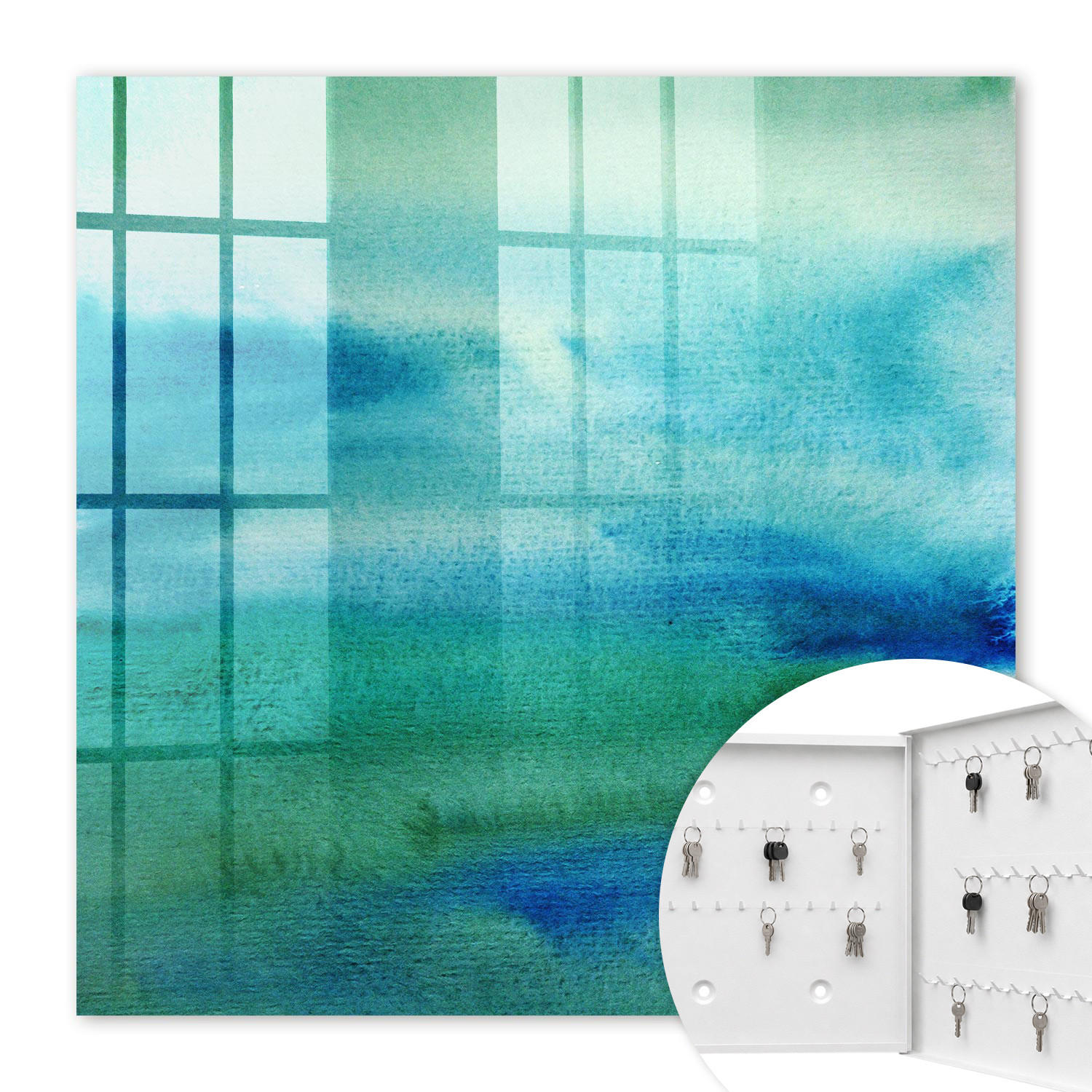 SCHLÜSSELBOX Weiß 30x30 cm – Türöffnung nach rechts - Aquarellblau - Blau, Metall (30/30/5cm) - TULUP