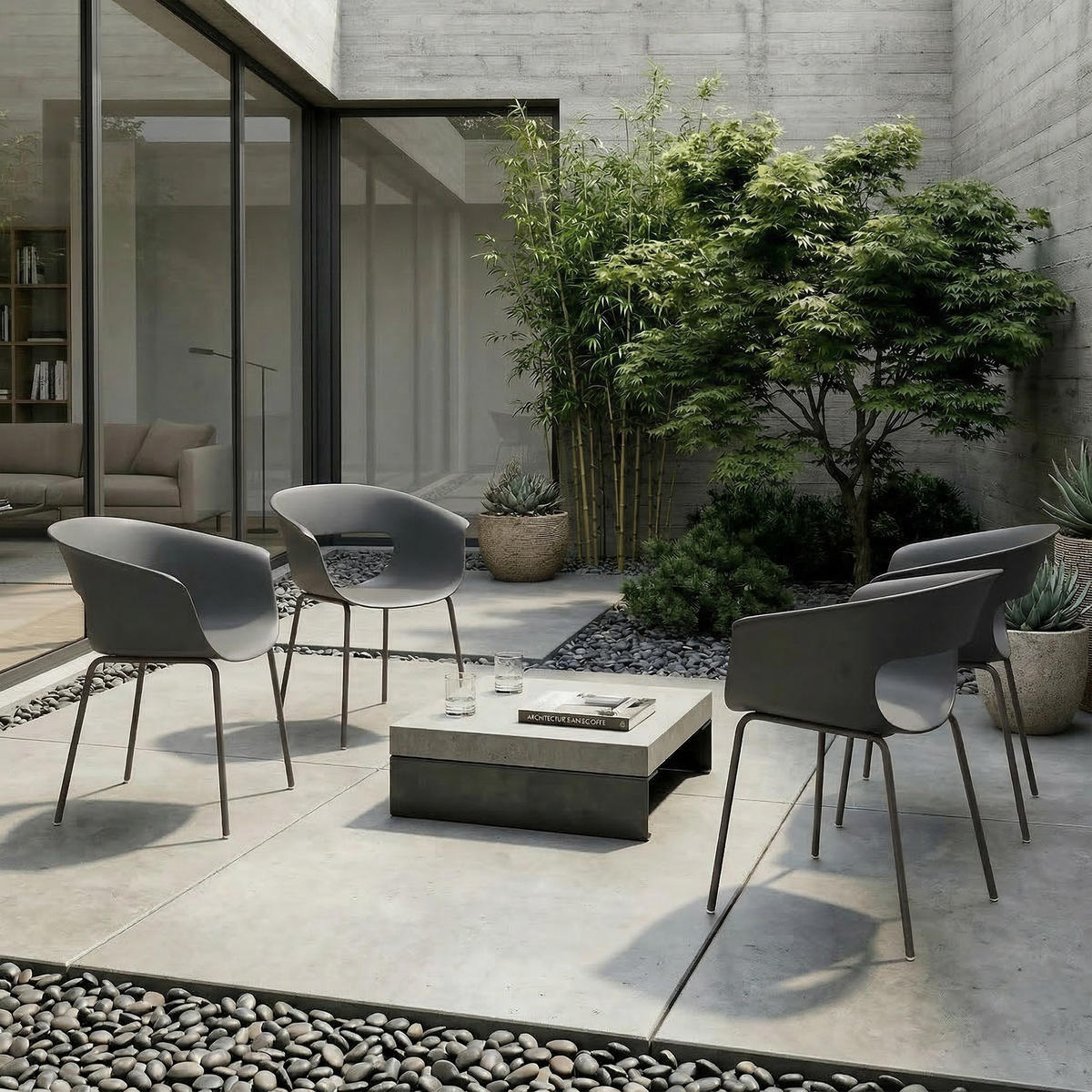 GARTENSTÜHLE-SET 4-TLG. aus Metall Kunststoff Dunkelgrau - Dunkelgrau, Kunststoff/Metall (51/74/61cm) - Outsunny