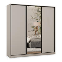 SCHWEBETÜRENSCHRANK TARI 180/205/58 cm 3-türig mit Spiegel und Schubladen Kaschmir - Kaschmir/Schwarz, Holzwerkstoff (180/205/58cm) - MASSENO