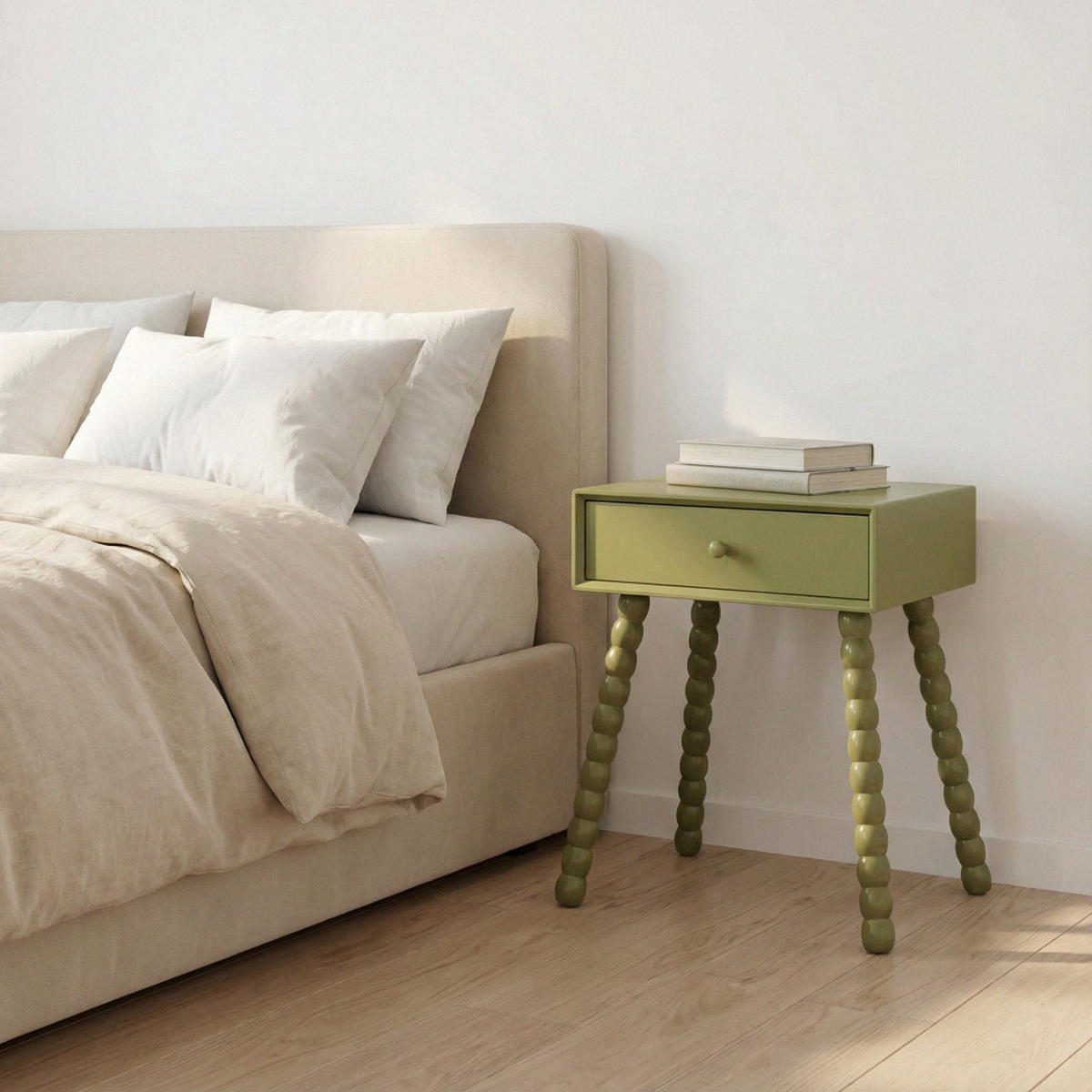 NACHTTISCH mit 1 Schublade aus Holz - Enko - Olivengrün - Olivgrün, Holz (44/50/35cm) - Drawer