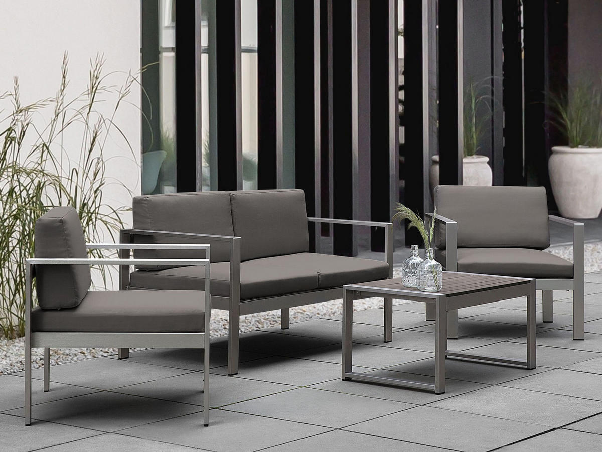 GARTEN Couchtisch Aluminium dunkelgrau 90/50 cm Salerno - Grau, Metall (50/90/42cm) - Beliani