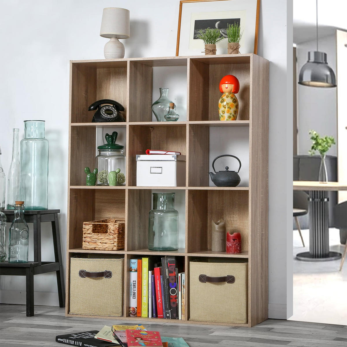 AUFBEWAHRUNGSREGAL mit 12 Fächern - L93 x H124 cm - Apfelbaumfarben, Holzwerkstoff (29.8/124.2/93.3cm) - Calicosy