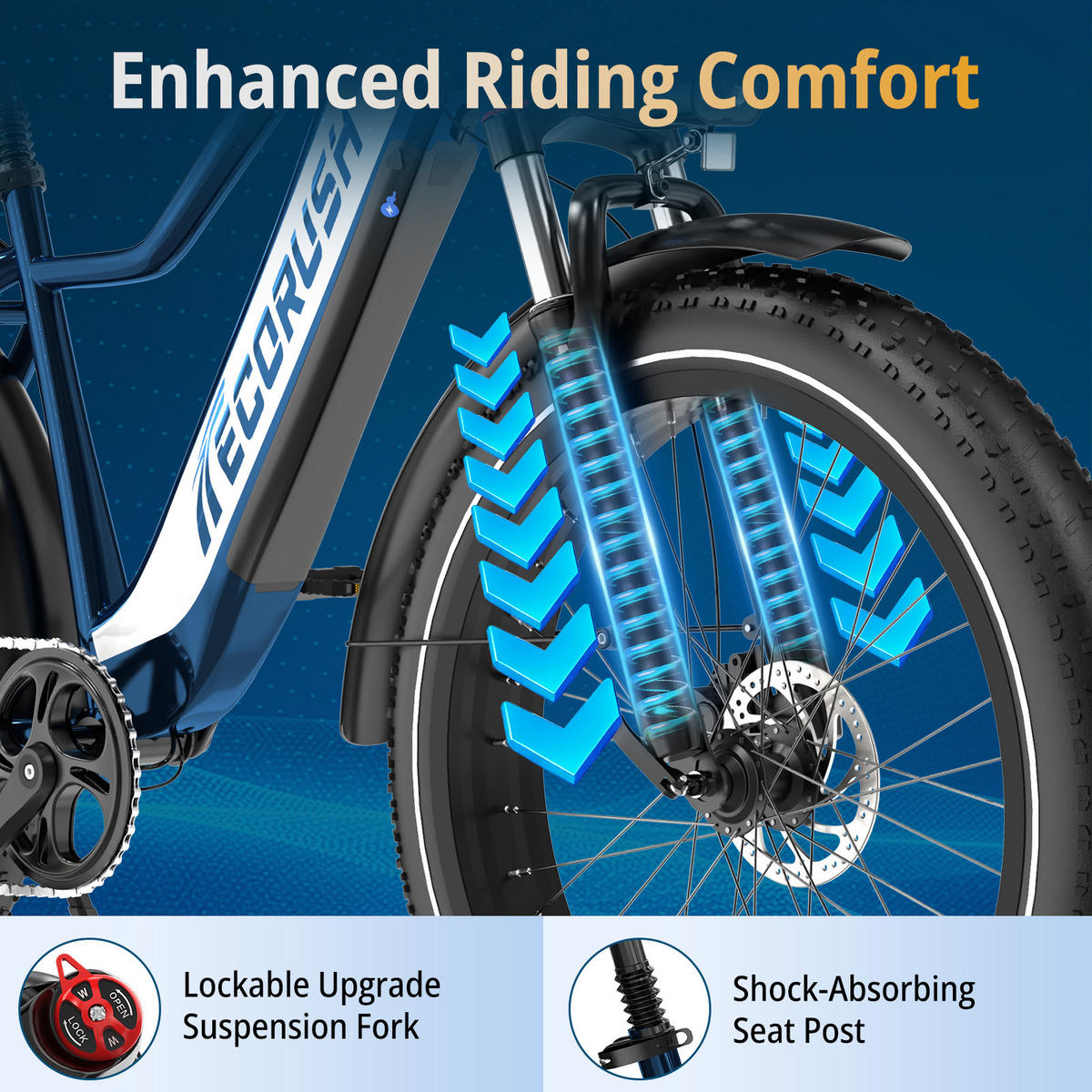 E-BIKE R1 48V-20Ah-Akku mit App 150 km Maximalreichweite - Blau, Metall (87cm) - ECORUSH