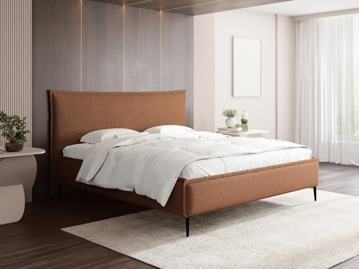 POLSTERBETT Pillow Rise mit Bettkasten, Lattenrost & hohen Metallfüßen in Orange Chenille 160x200 cm - Birkefarben/Schwarz, Holz/Holzwerkstoff (160/200cm) - WFL GROUP