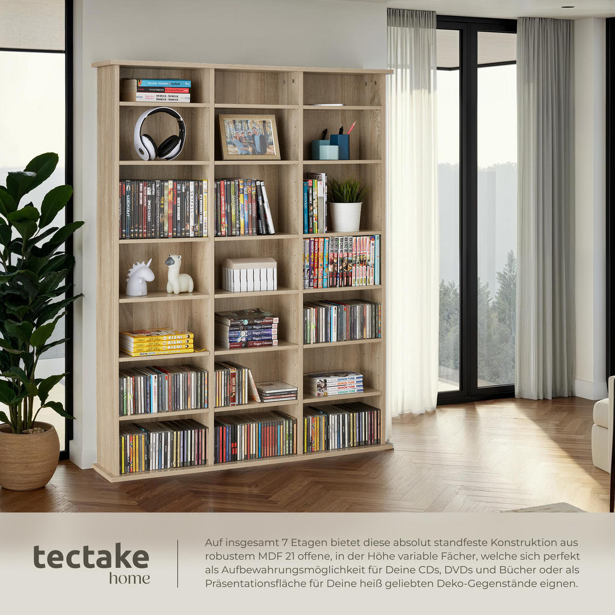 CD/DVD Regal Stevie,105,5 x 19 x 136,5 cm,Holz hell, Eiche Sonoma - Eiche Artisan, Holz (19/136.5/105.5cm) - tectake