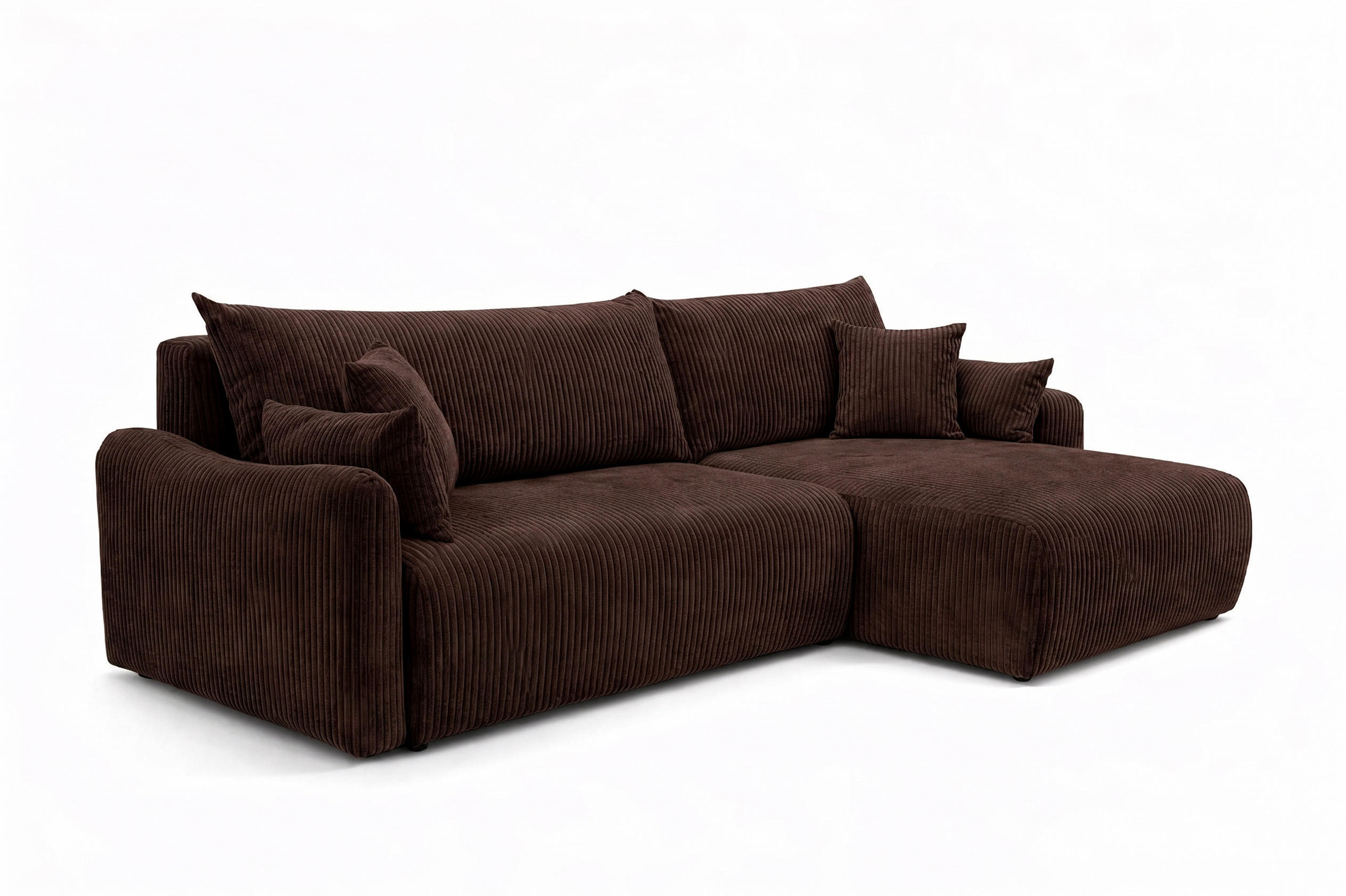 ECKSOFA Mit Schlaffunktion, Cordstoff Poso, Braun, Rechts, JAPANDI - Braun, Holz (262/145cm) - Kaiser Möbel