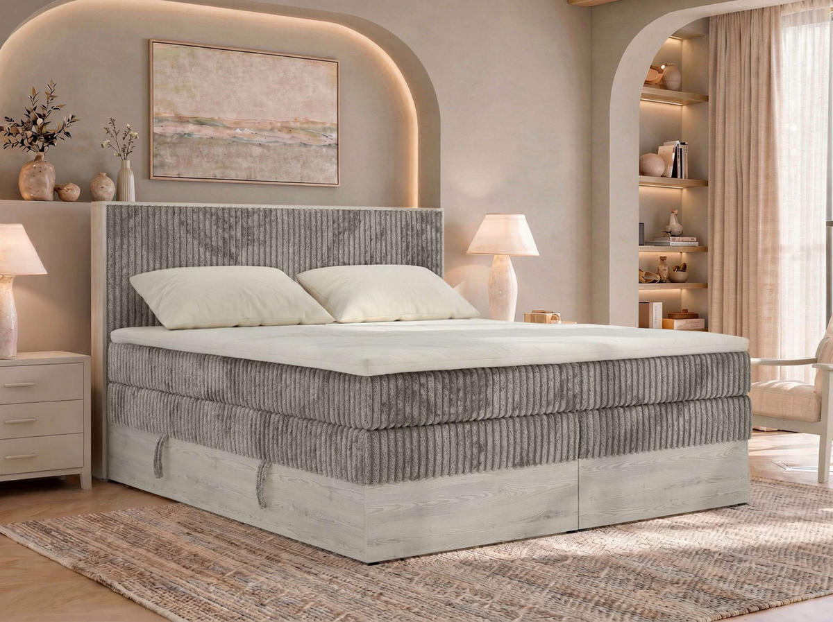 POSTEL BOXSPRING NORDIC KING 140/200 - Světle hnědá Manšestr - Topper Visco - H4 - černá/světle hnědá, textil/plast (140/200cm) - MKS