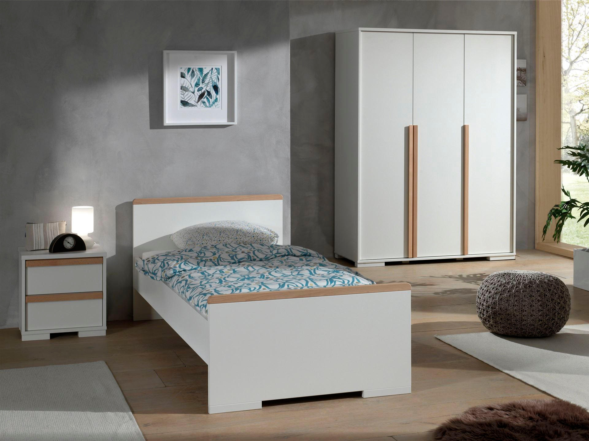 KINDERZIMMER komplett Set 3-tlg. Kariotta 13 Weiß Griffe Massivholz - Buchefarben/Weiß, Holzwerkstoff (399/1/193cm) - 58aufmkessel