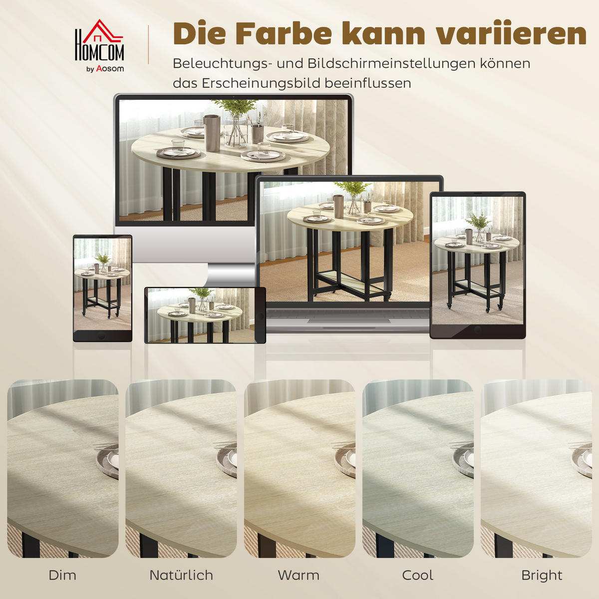 KLAPPTISCH Spanplatte Stahl Naturholz - Naturfarben, Holzwerkstoff (100/100/75cm) - HOMCOM