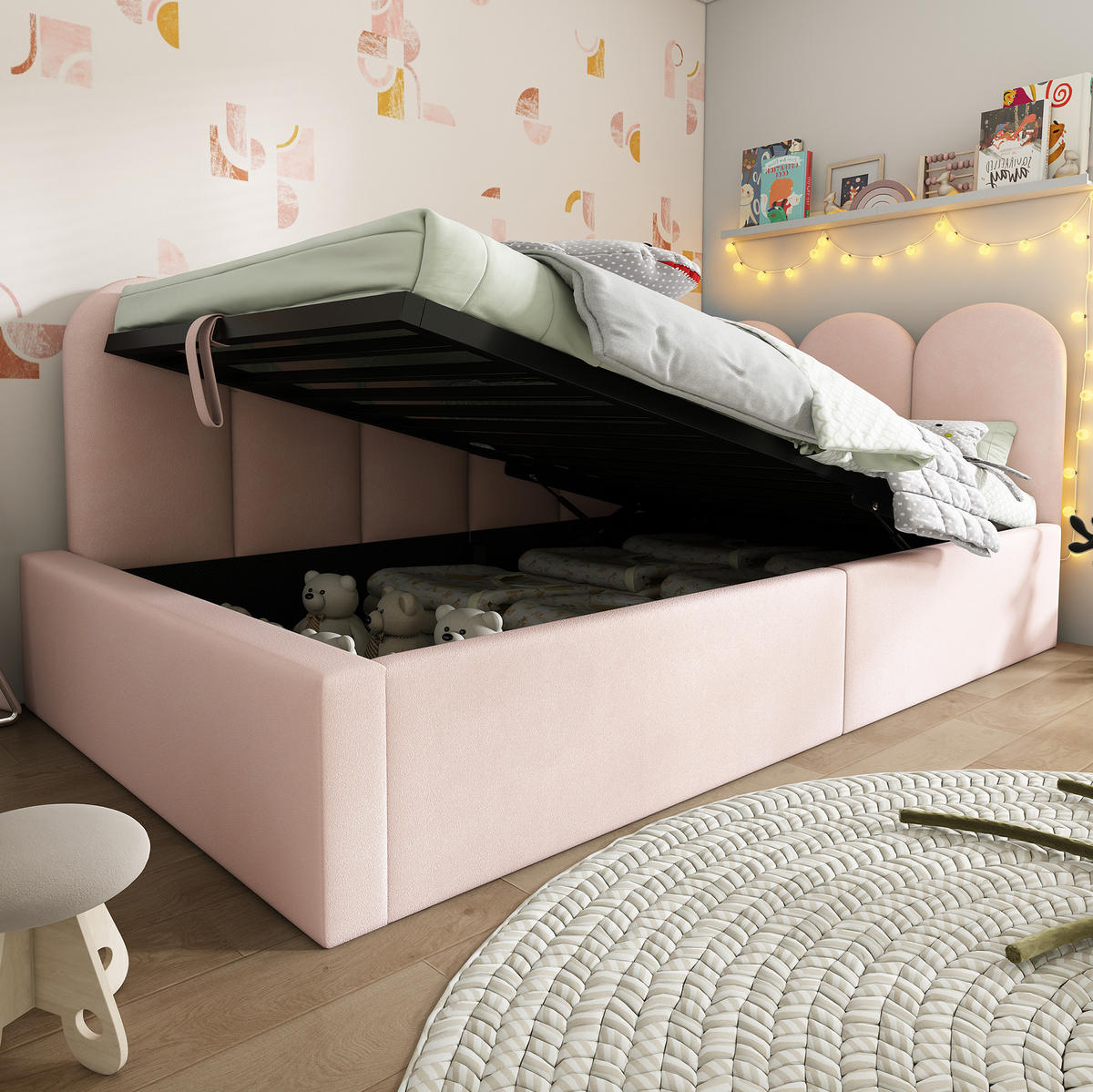 TAGESBETT mit hydraulischem Stauraum 90x200 cm Samt Rosa - Pink, Metall (90/200cm) - Beauniv